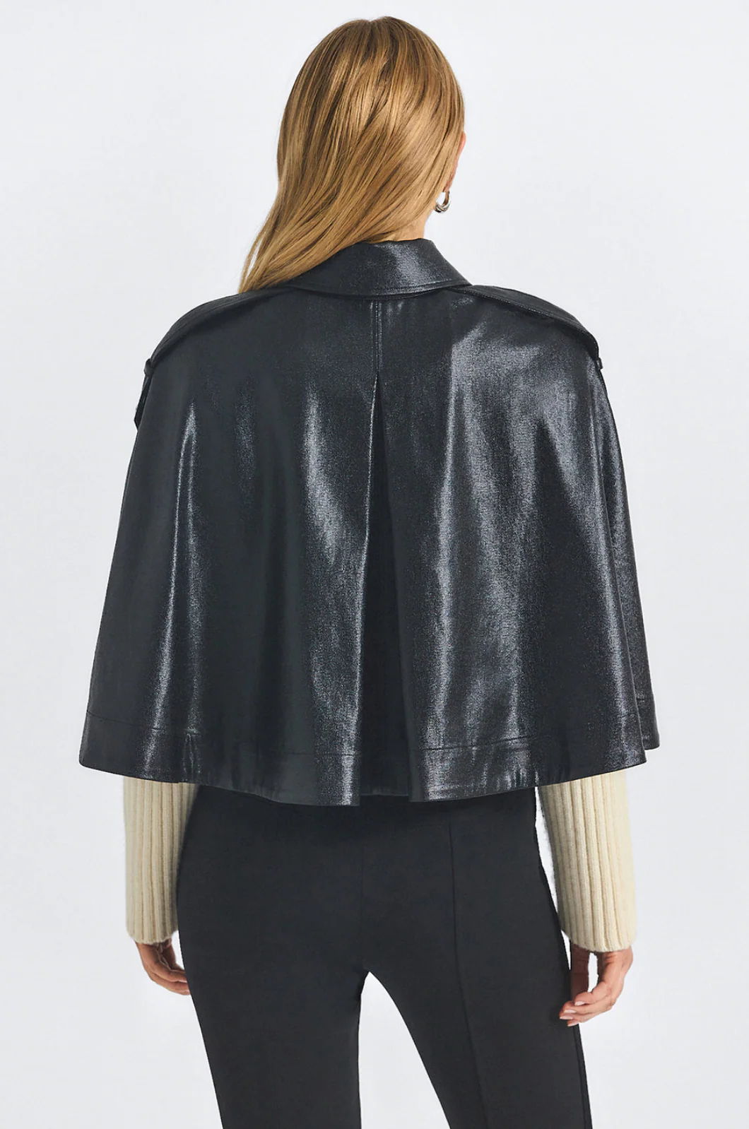 Beatrix Coated Twill Cape with Knitted Sleeves - Image 3