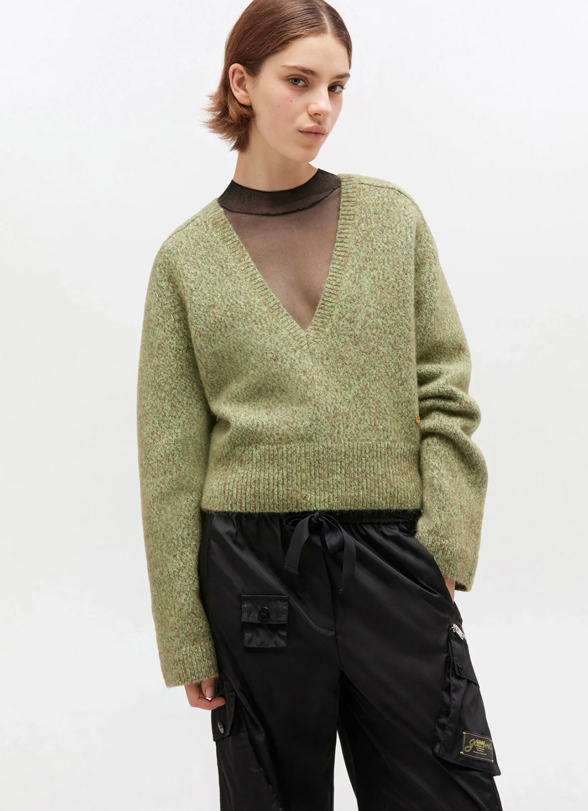 Brushed Mohair Mix Deep V-Neck - Image 4