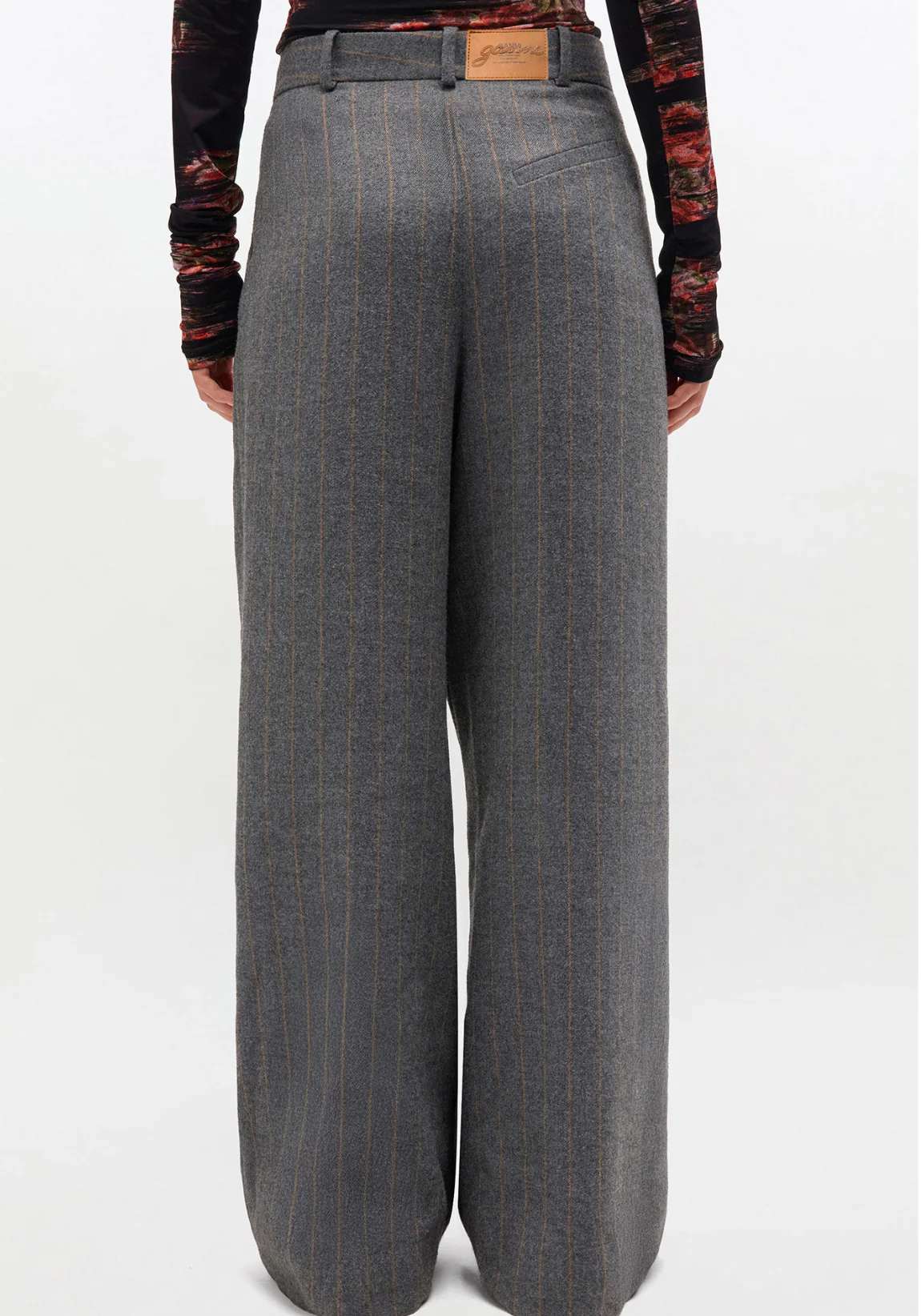 Brushed Wool Stripe Mid Waist Pants - Image 3