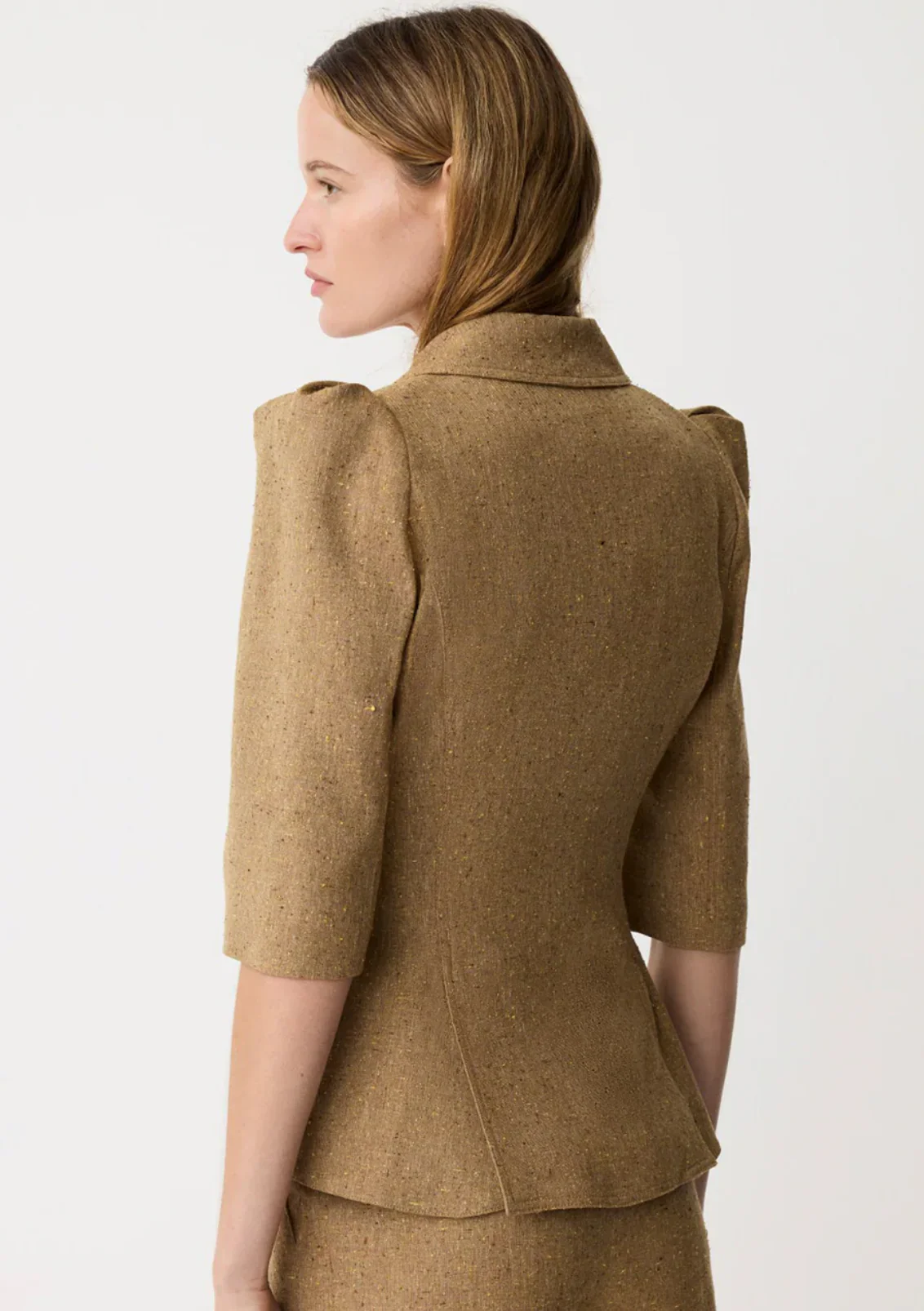 Crop Sleeve Pouf One Button Blazer - Image 2