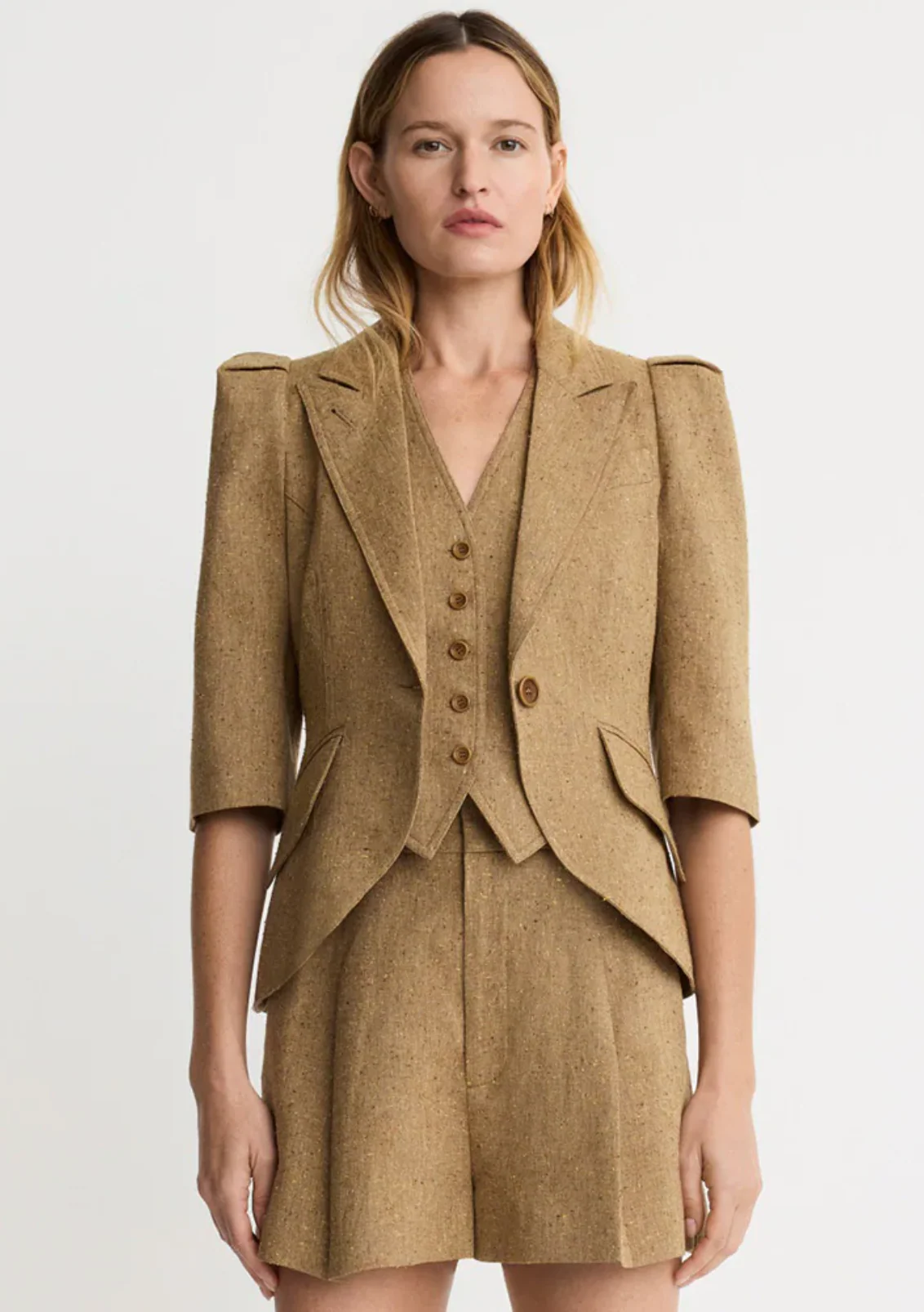 Crop Sleeve Pouf One Button Blazer - Image 3