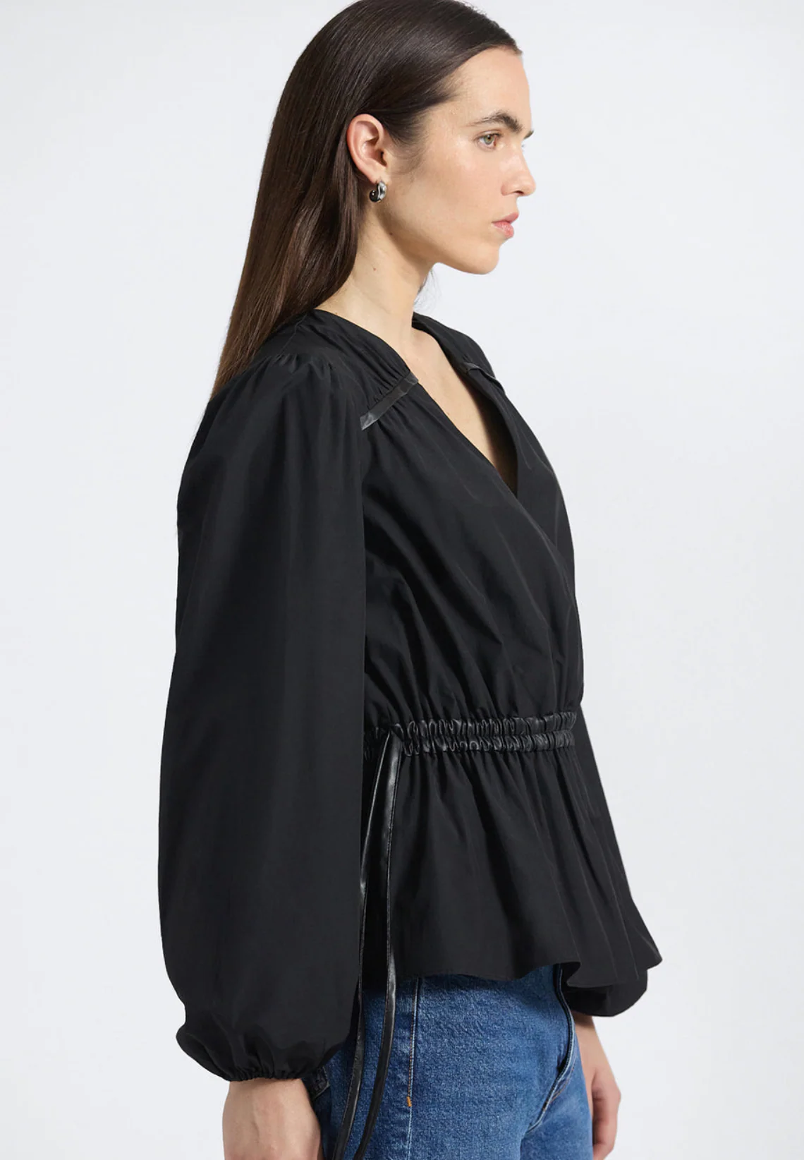 Dominica Leather Trim Poly Cotton Poplin Top - Image 2