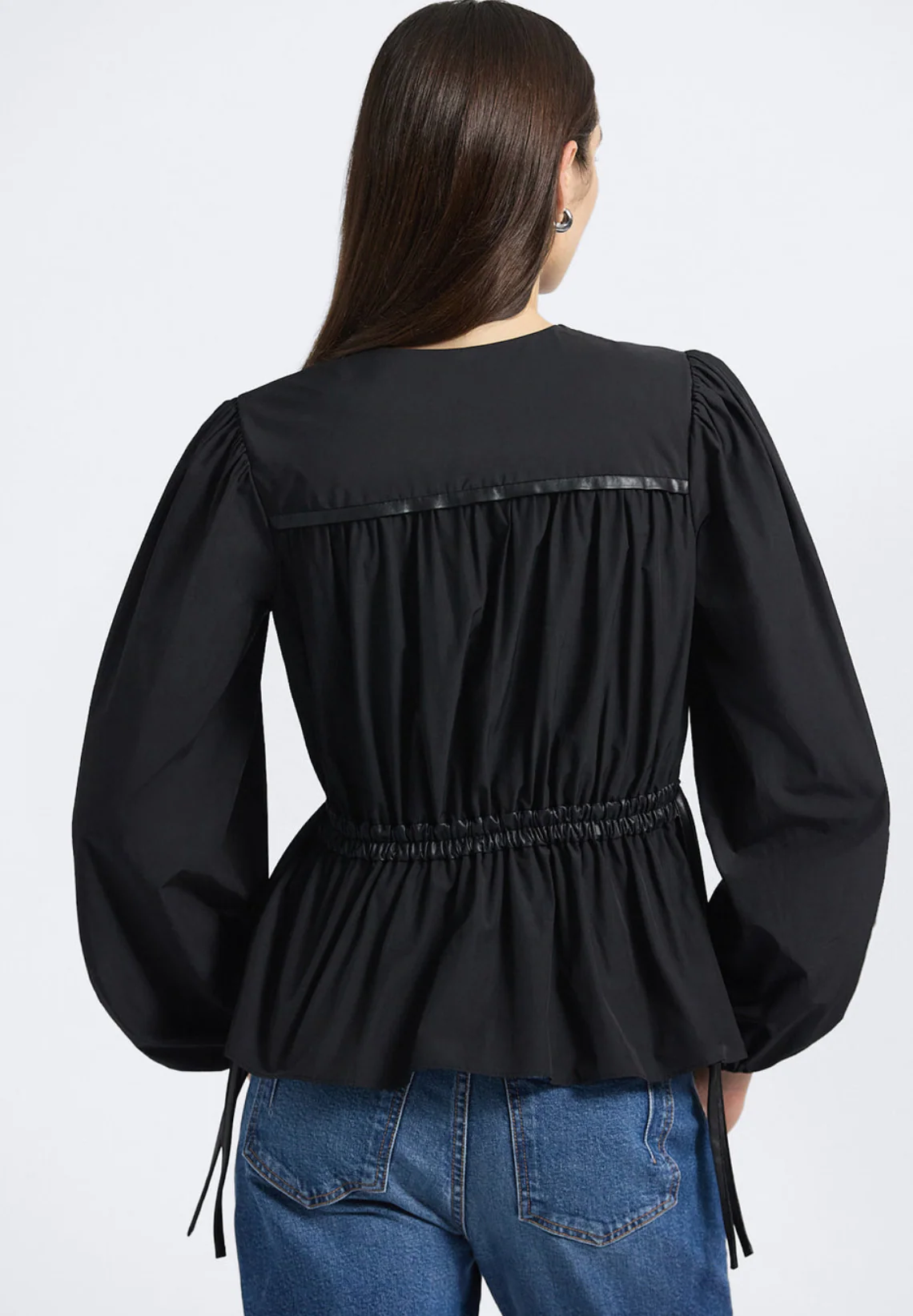 Dominica Leather Trim Poly Cotton Poplin Top - Image 3