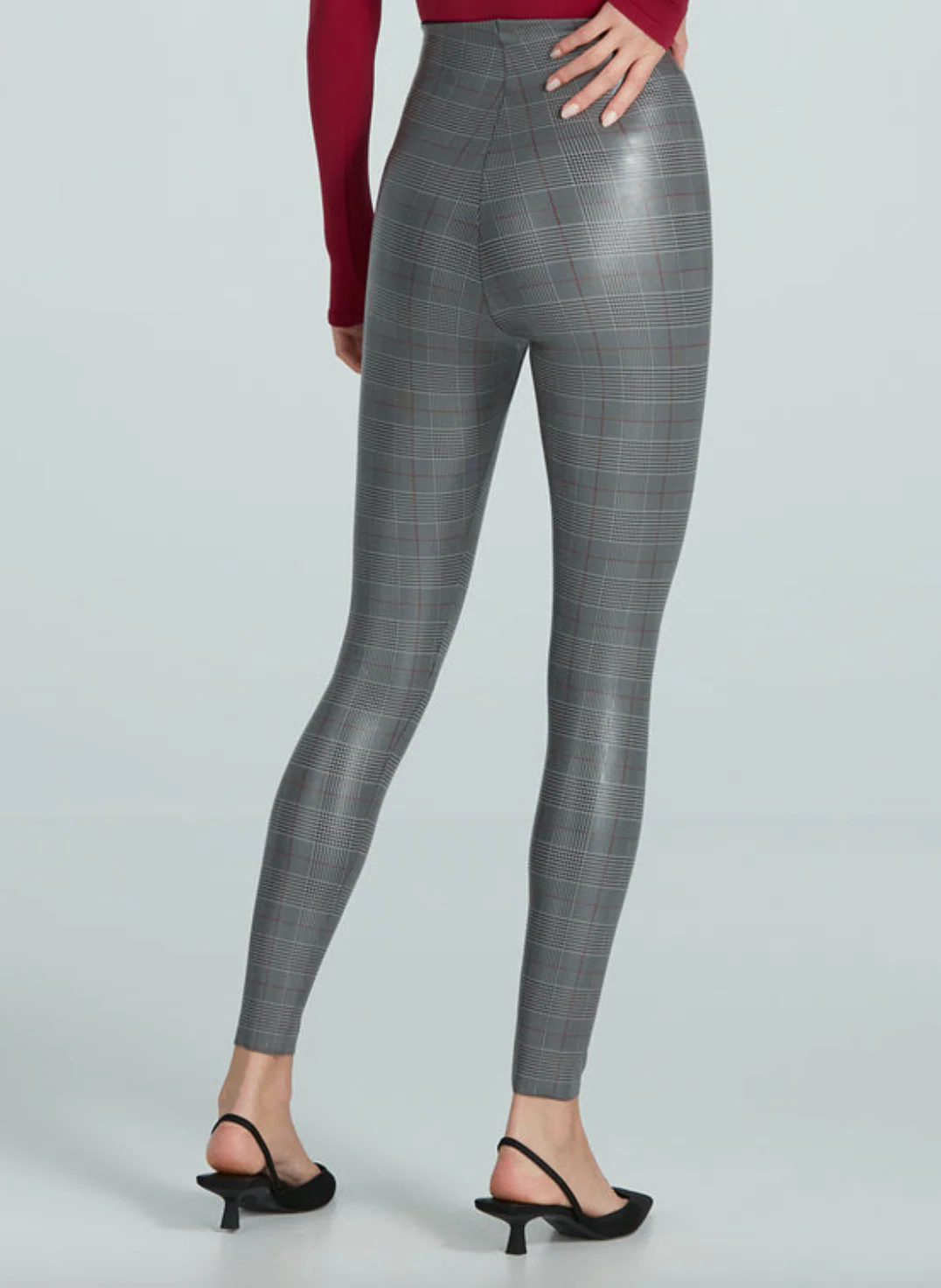 Faux Leather Plaid Legging - Image 3