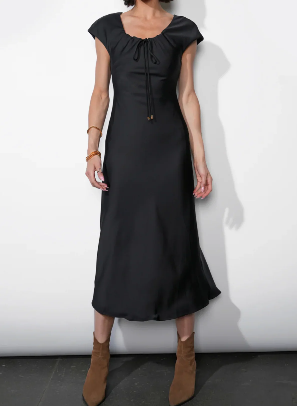 Inez Neck Drawstring Satin Midi Dress - Image 4