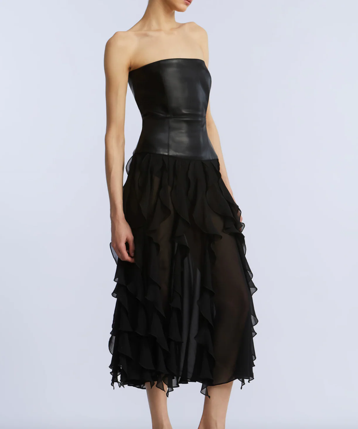Leather Chiffon Dress - Image 2