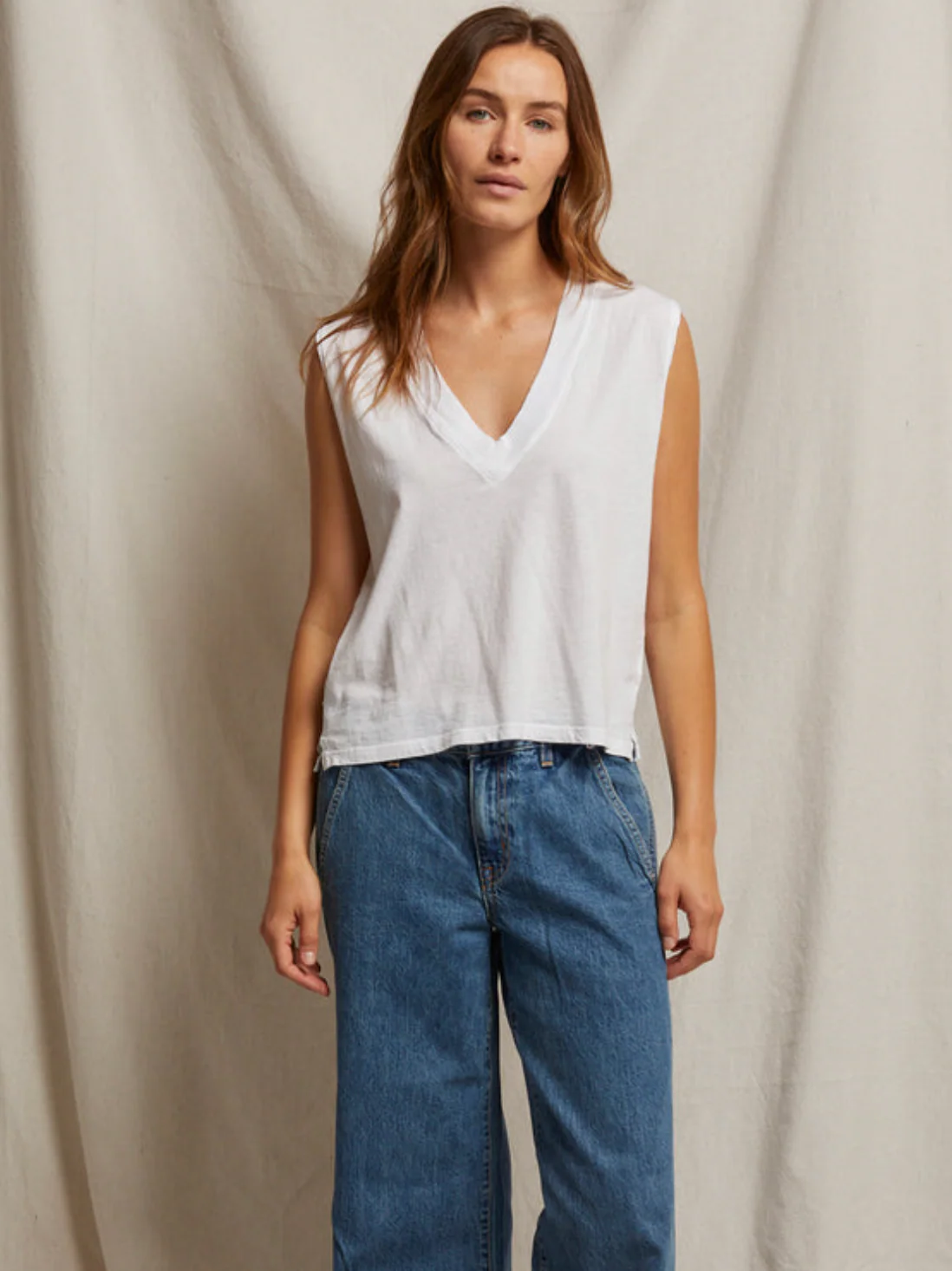 Margot Cotton Sleeveless V Neck Tee - Image 3