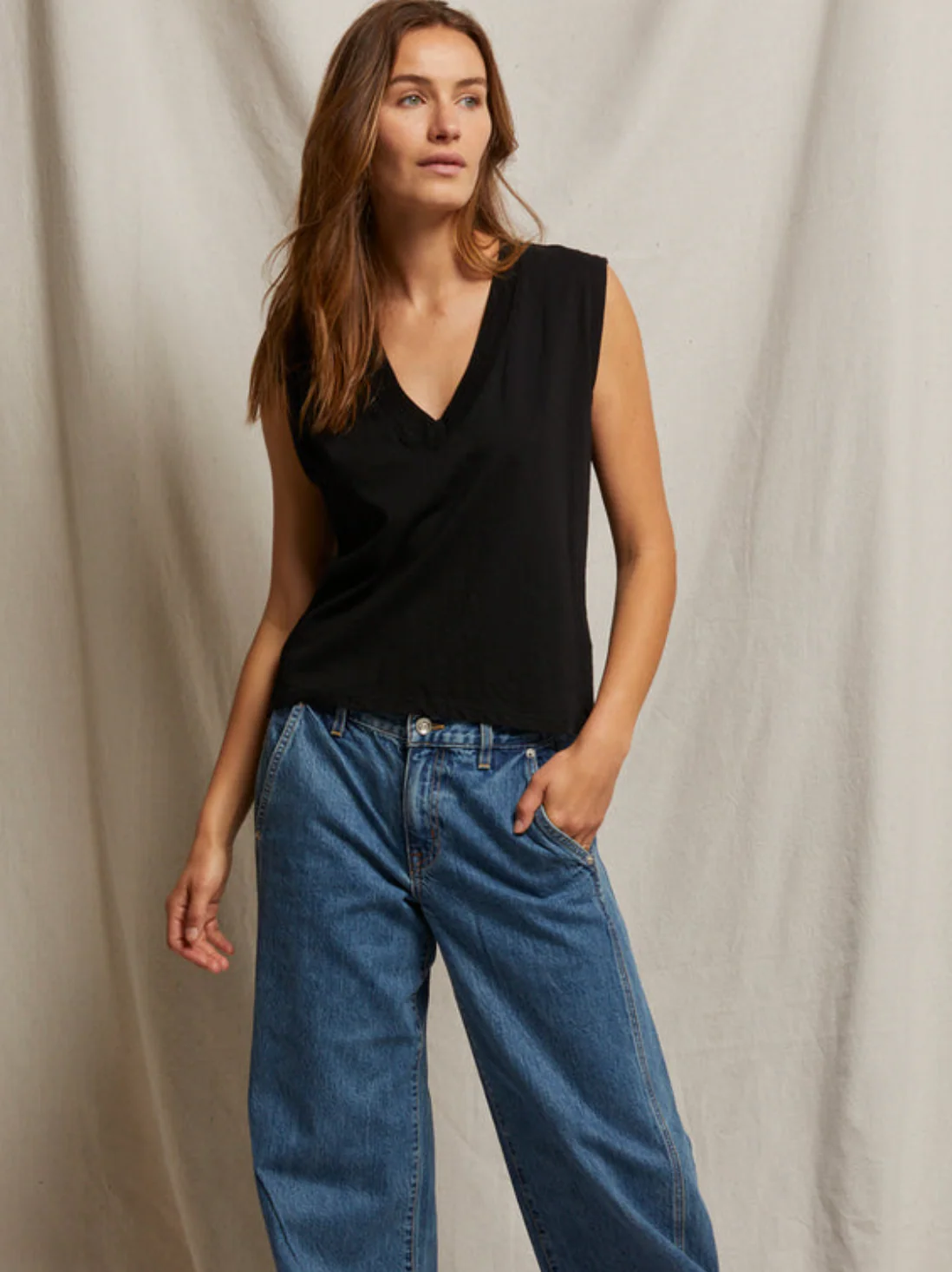 Margot Cotton Sleeveless V Neck Tee - Image 6