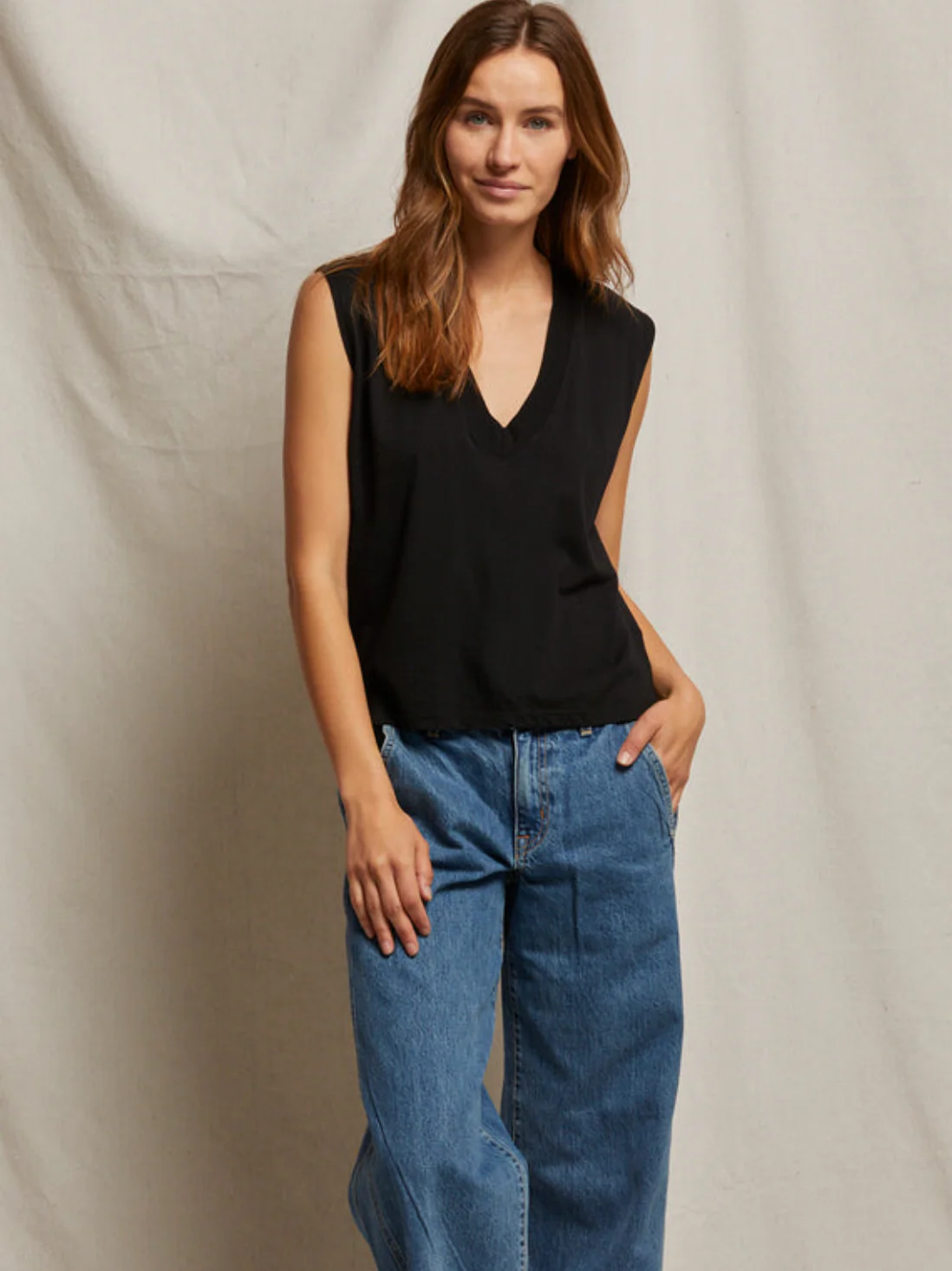 Margot Cotton Sleeveless V Neck Tee - Image 7