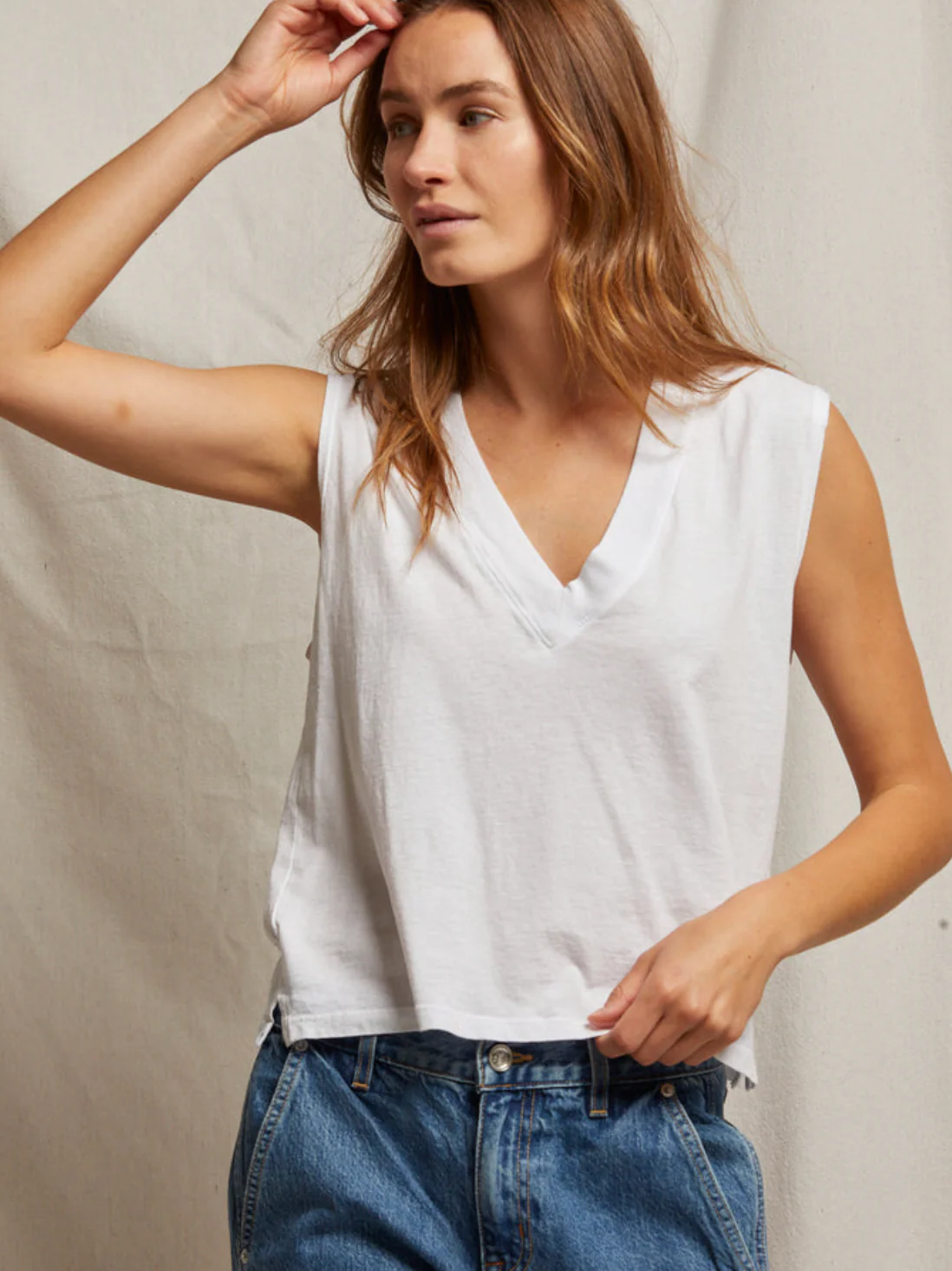 Margot Cotton Sleeveless V Neck Tee - Image 9