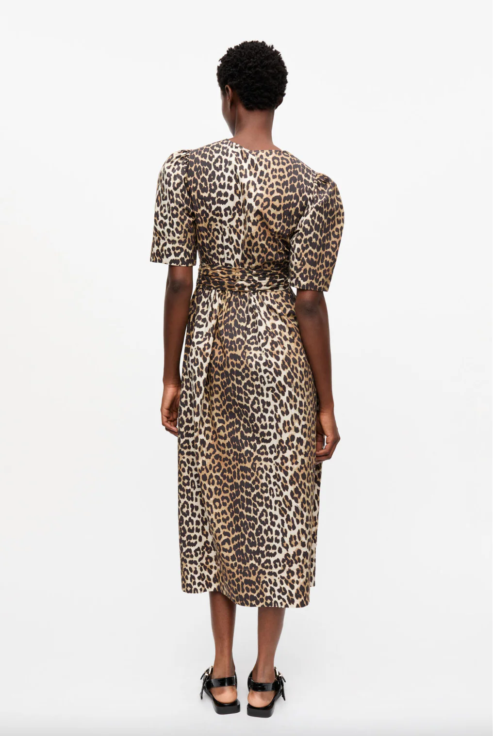 Printed Cotton Tie Strap Midi Dress - Image 3
