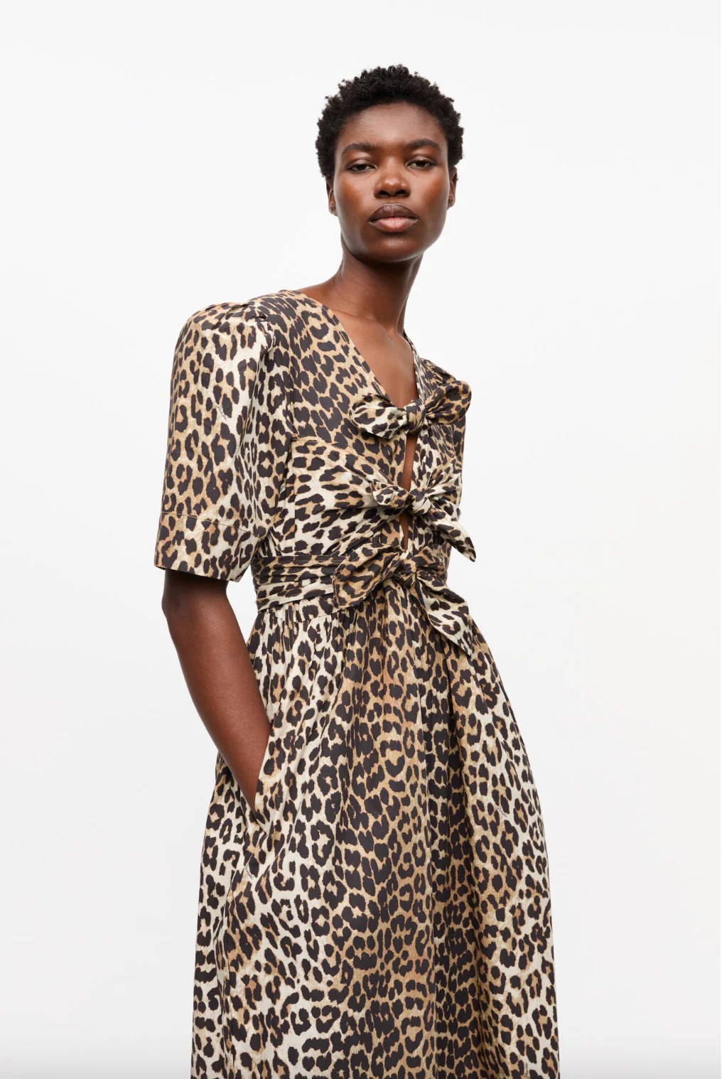 Printed Cotton Tie Strap Midi Dress - Image 4