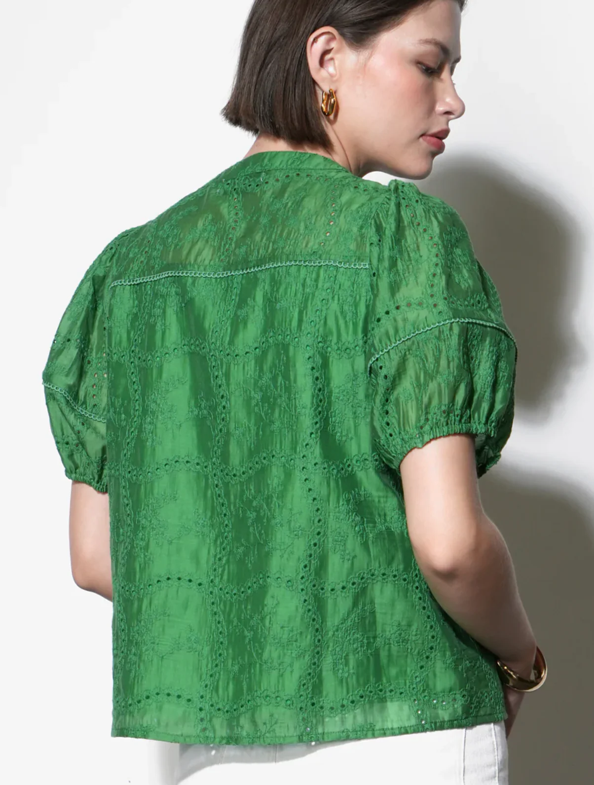 Sadie Puff Sleeve Eyelet Embroidered Blouse - Image 2