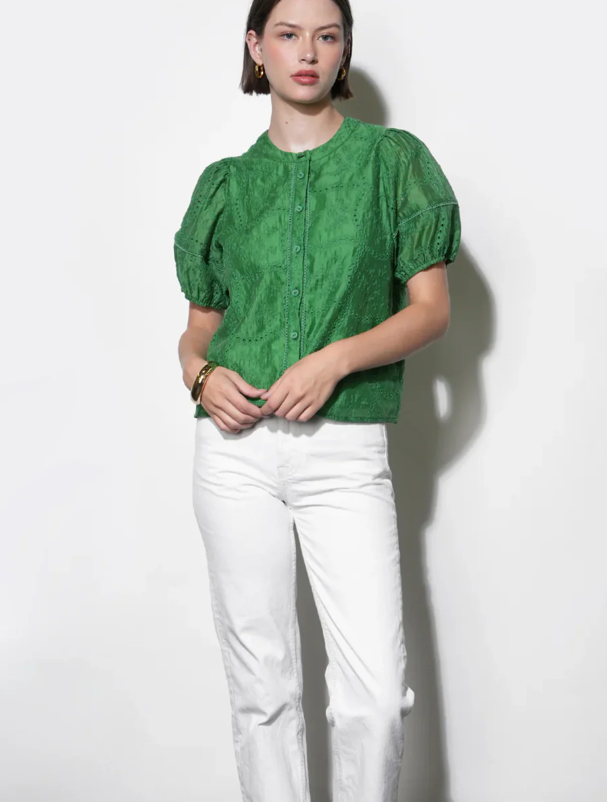 Sadie Puff Sleeve Eyelet Embroidered Blouse - Image 3