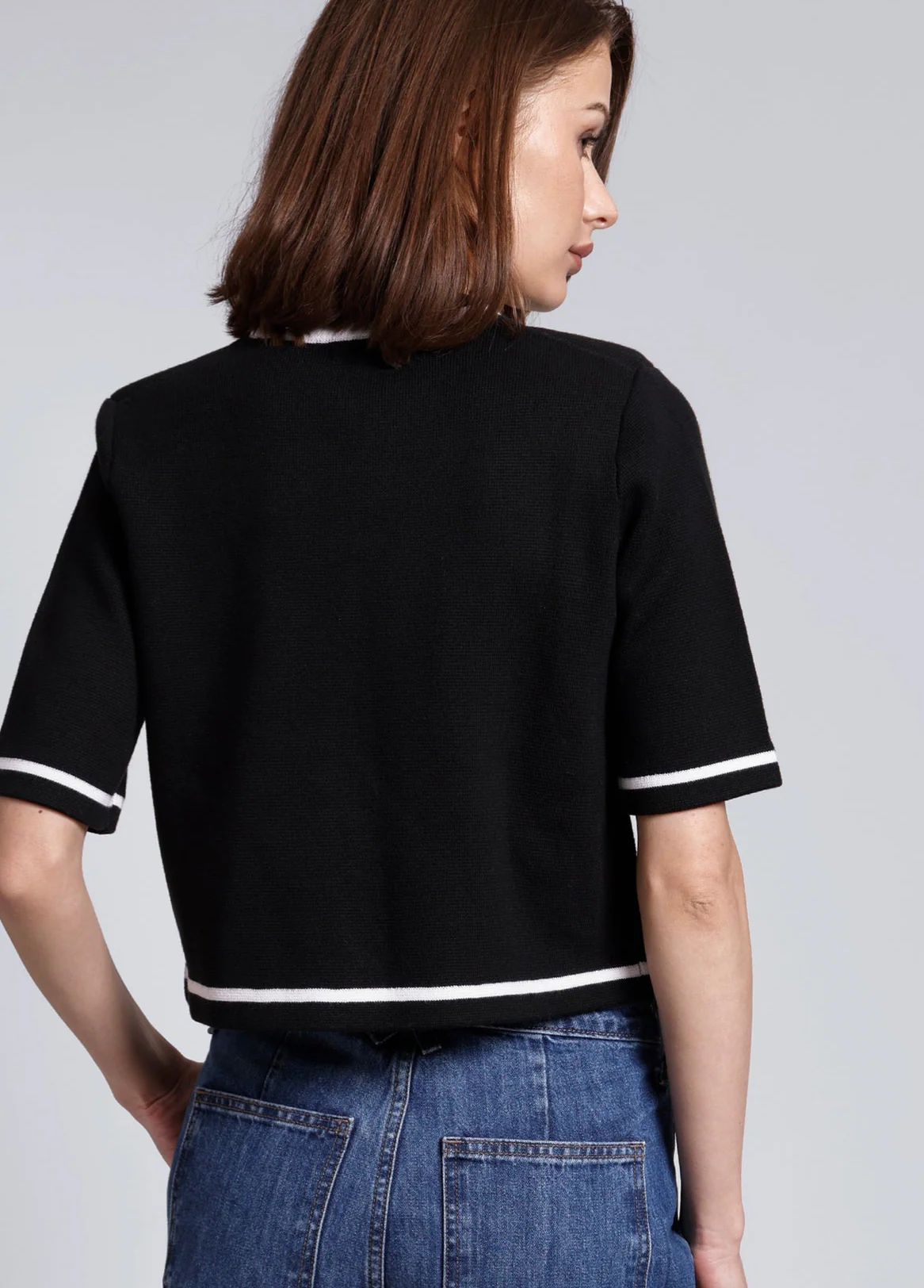Short Sleeve Tipped Cropped Jacket - Image 3