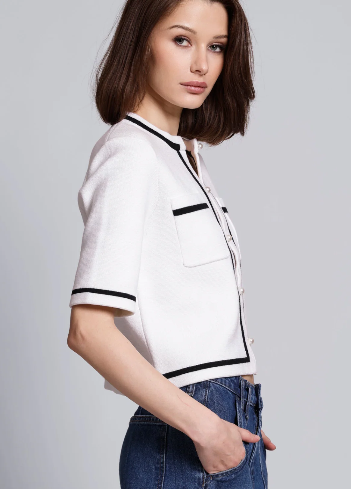 Short Sleeve Tipped Cropped Jacket - Image 4