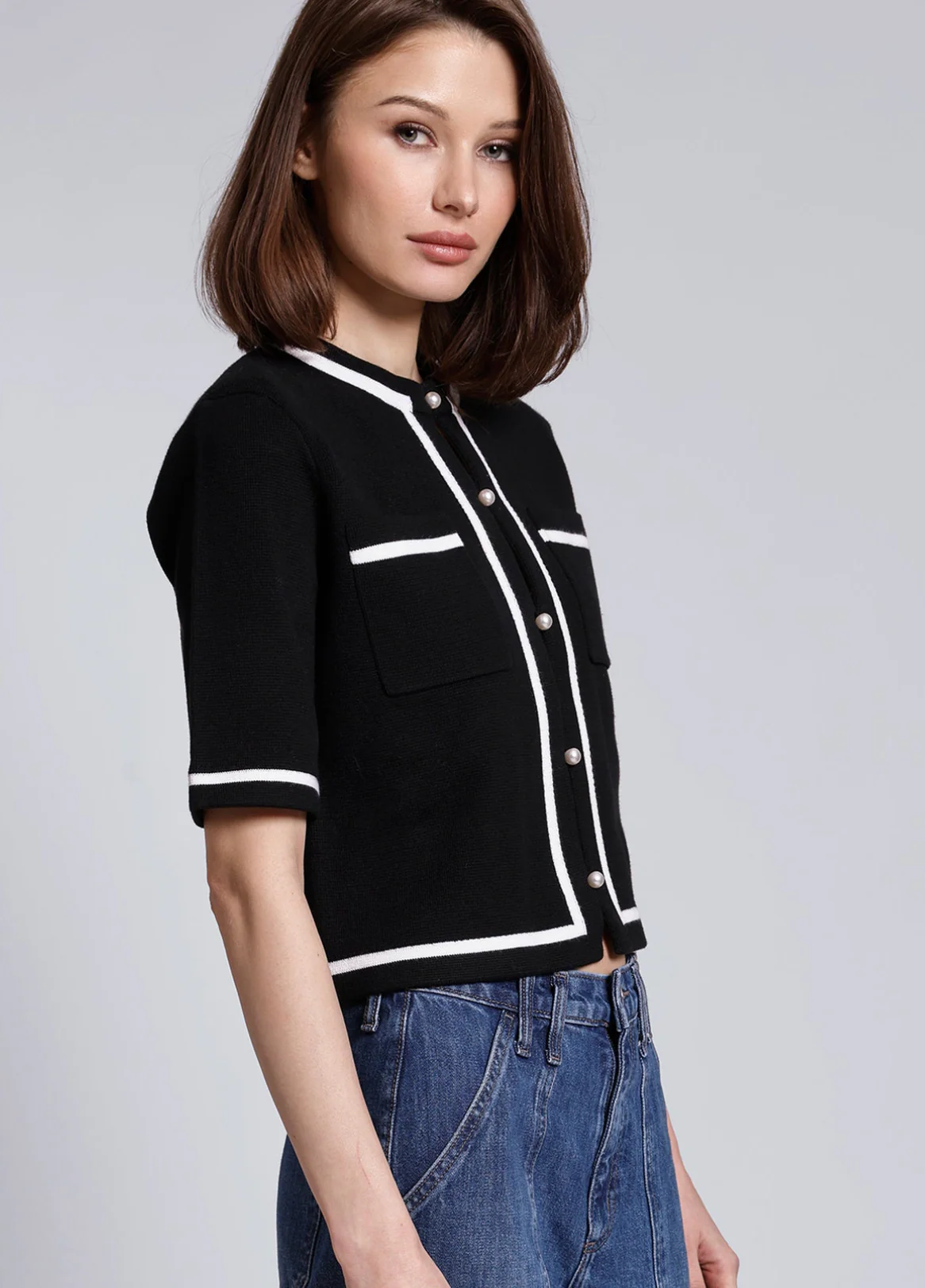 Short Sleeve Tipped Cropped Jacket - Image 6