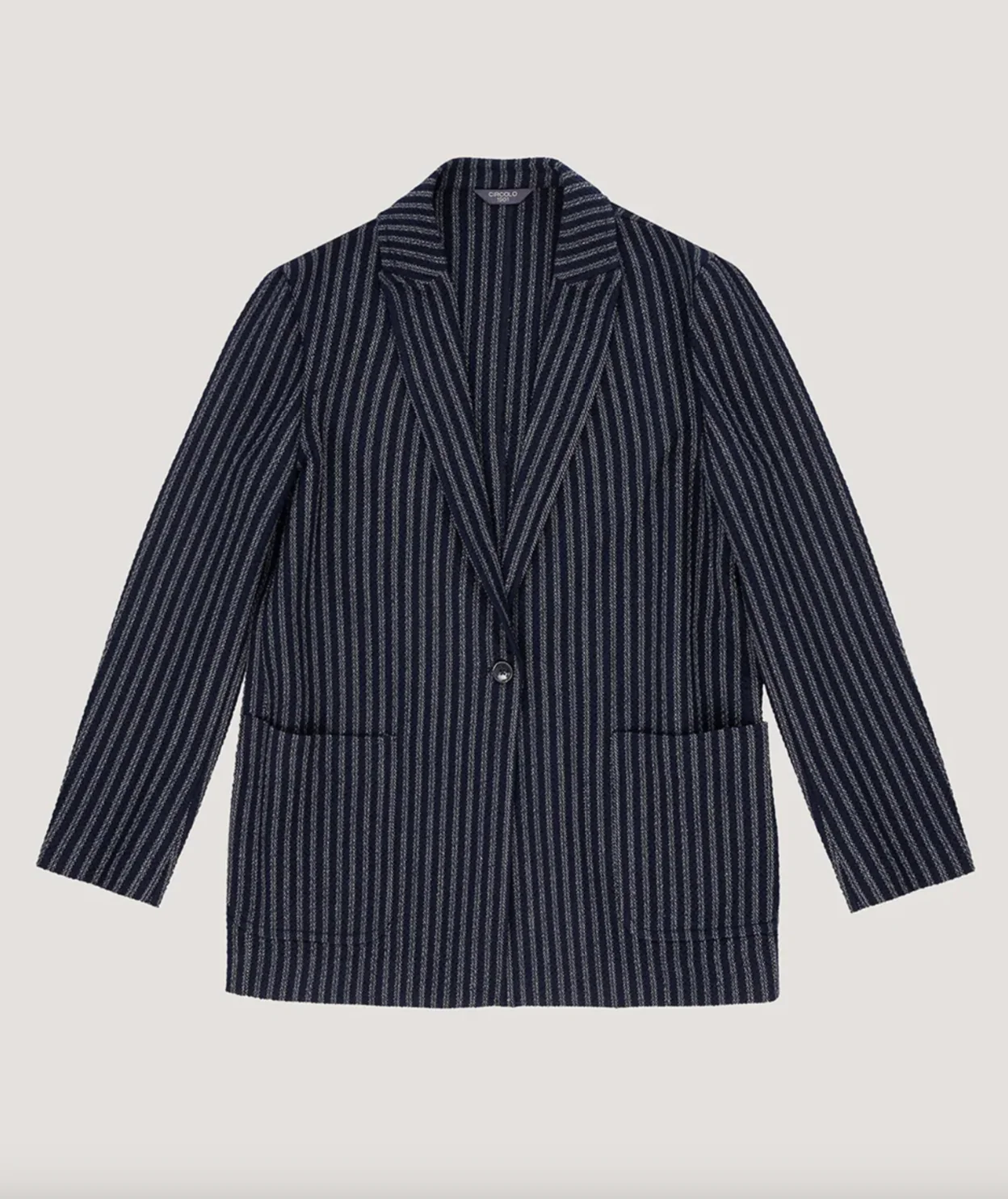 Single Breasted 1 Button Striped Knit Blazer - Image 4