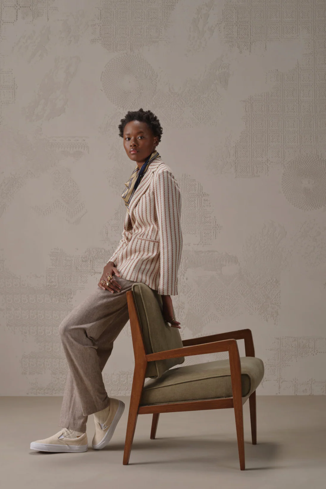 Slim Long Blazer, Knitted Striped Fabric - Image 2