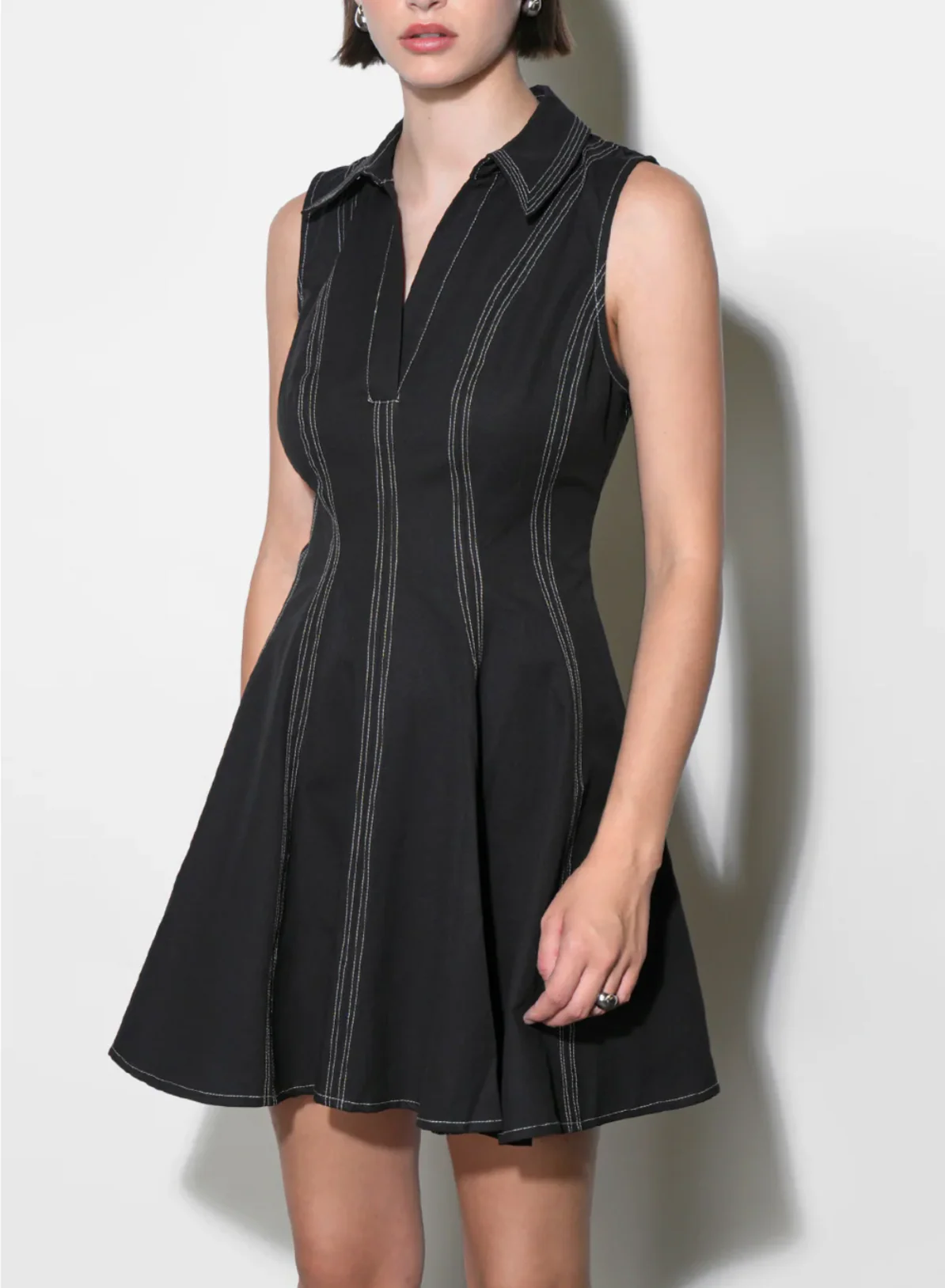 Sydney Topstitch Flare Mini Dress - Image 3