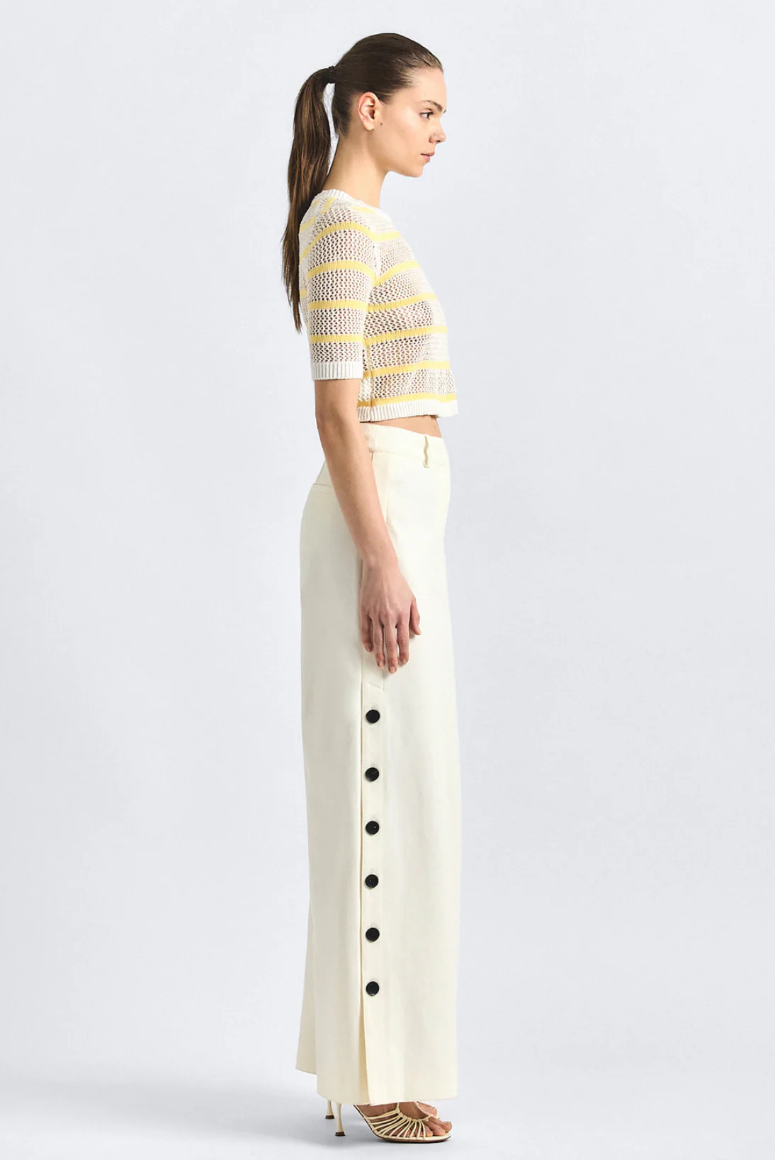 Tova Stretch Cotton Wide Leg Button Trouser - Image 3