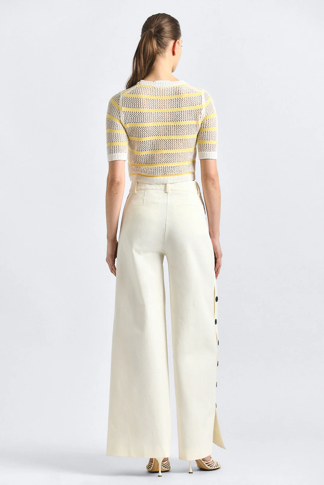 Tova Stretch Cotton Wide Leg Button Trouser - Image 4